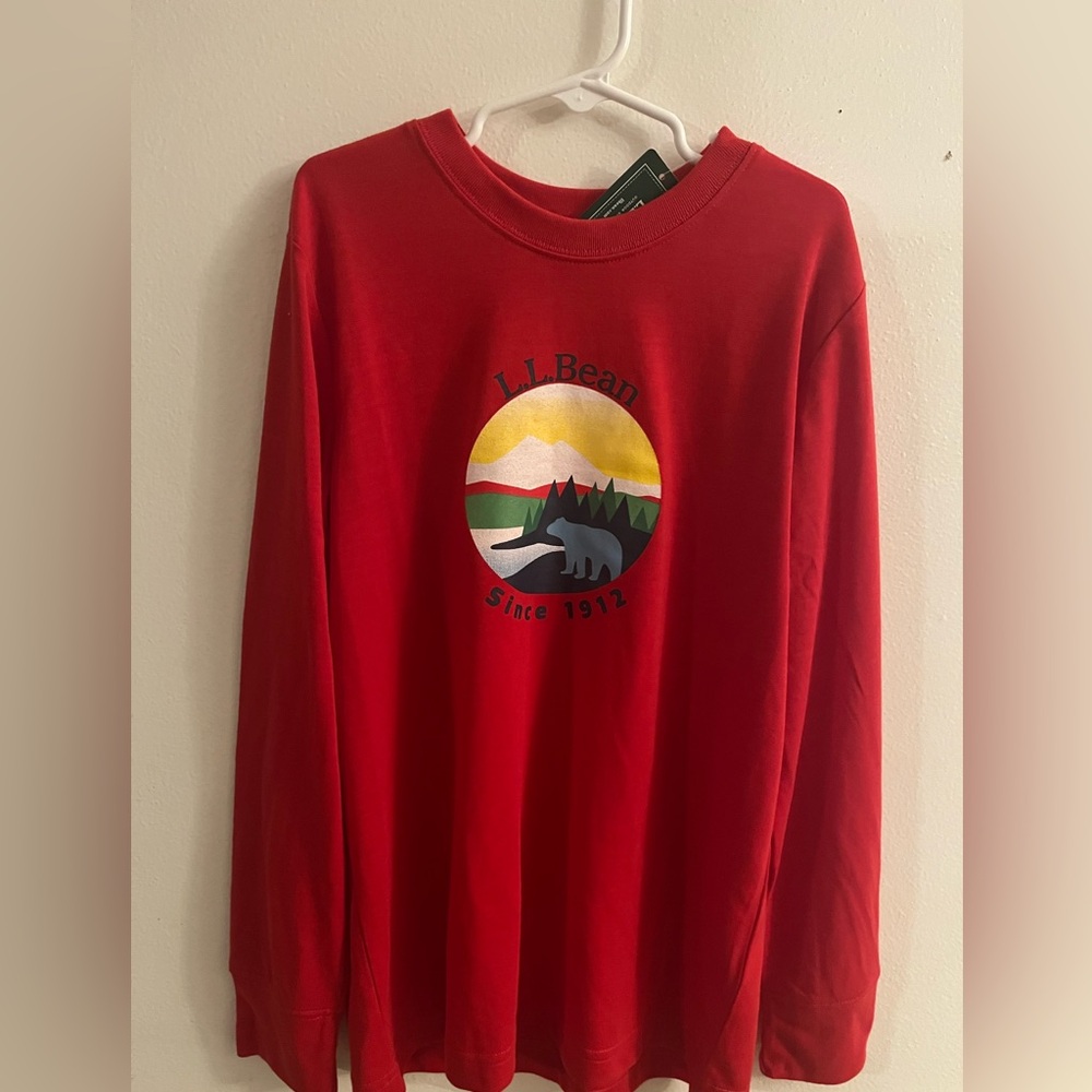 L.L. Bean Red kids pajama top long sleeve new with tags 10-12